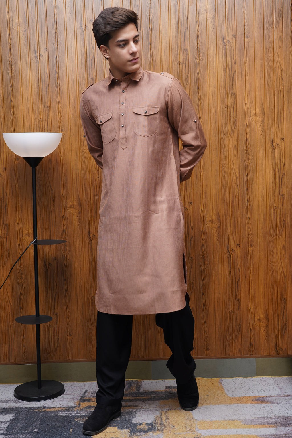 Bettino Men's Pathani Suit With Salwar Warm Copper