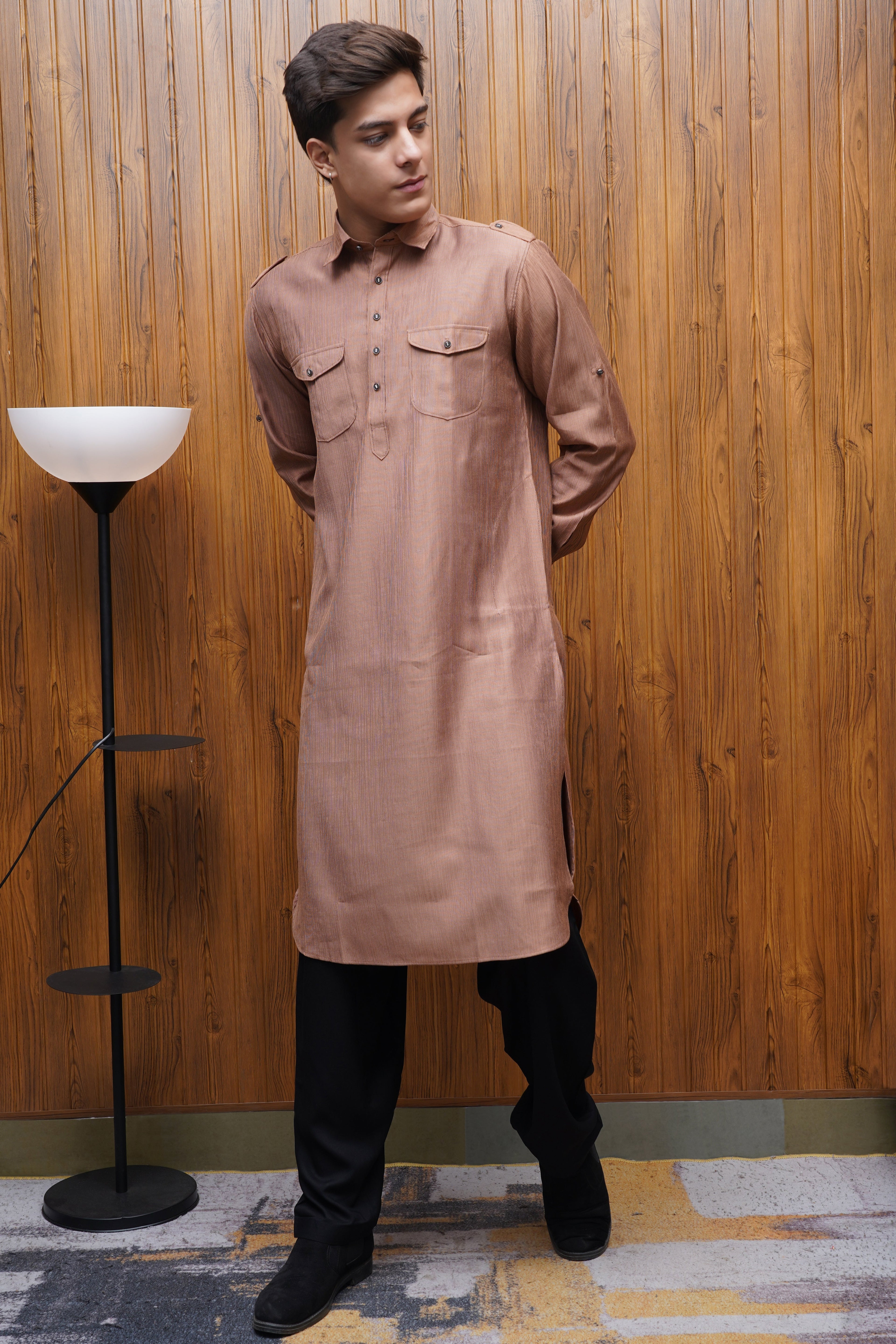 Bettino Men's Pathani Suit With Salwar Warm Copper