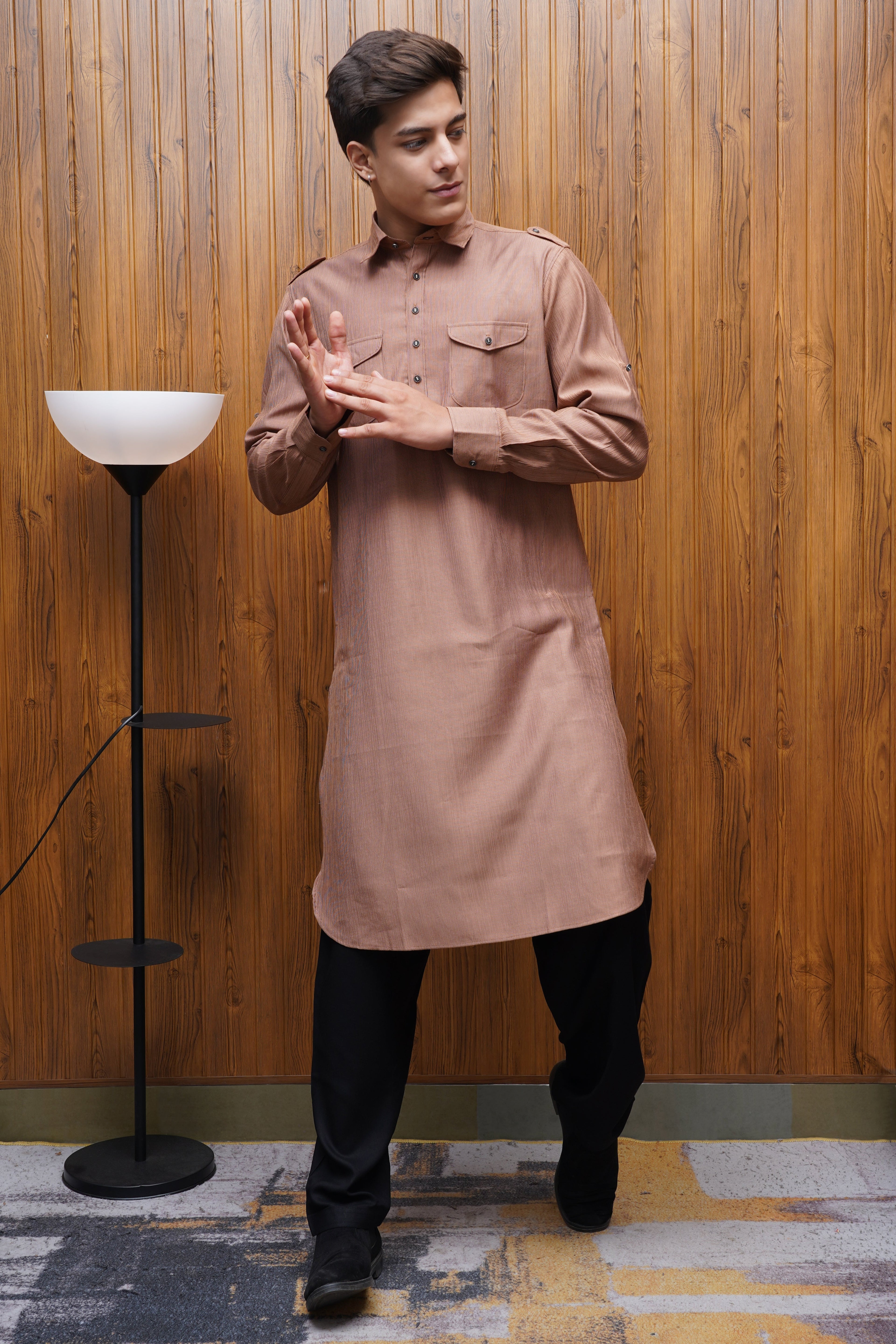 Bettino Men's Pathani Suit With Salwar Warm Copper