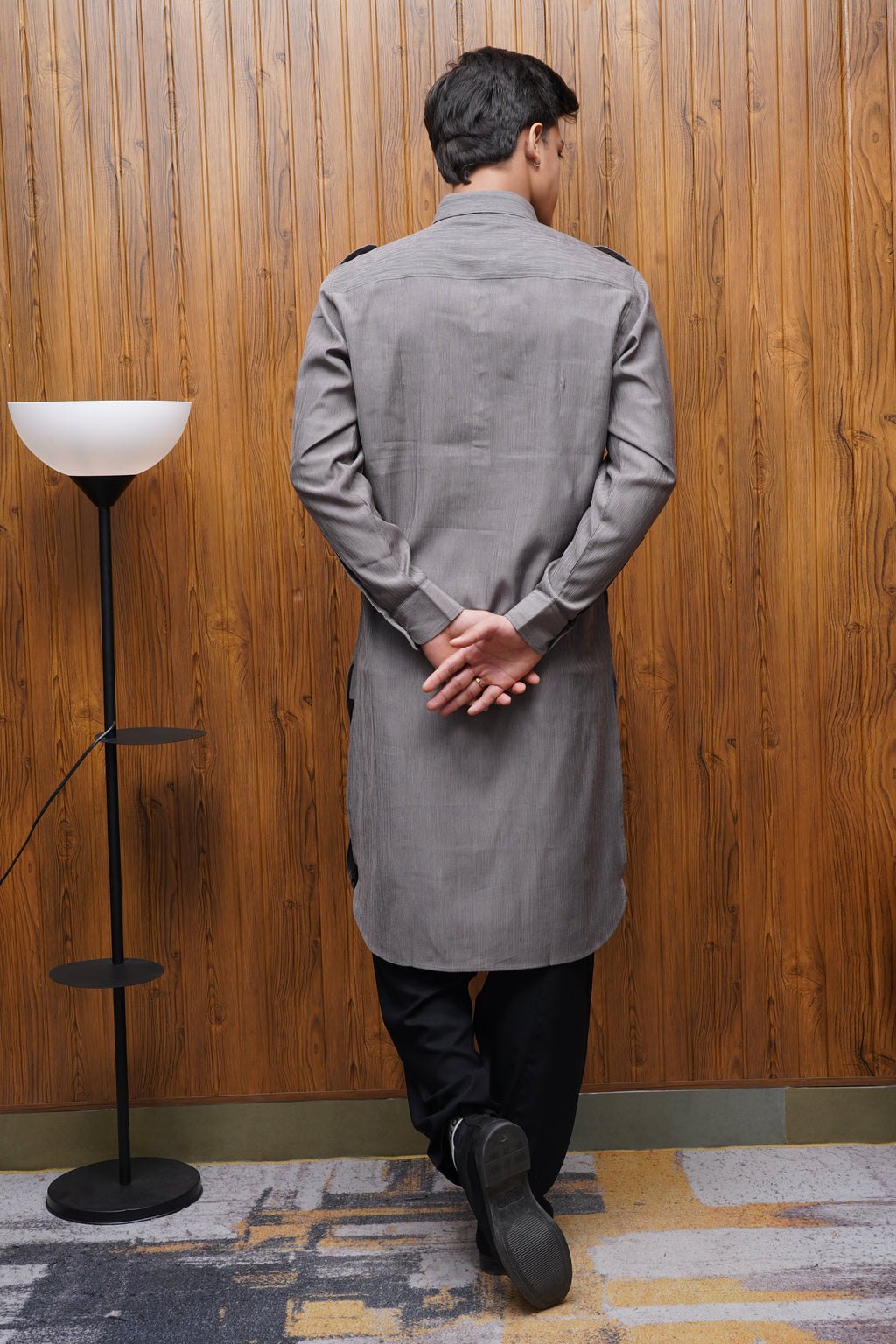 Bettino Men's Pathani Suit With Salwar Textured Gray