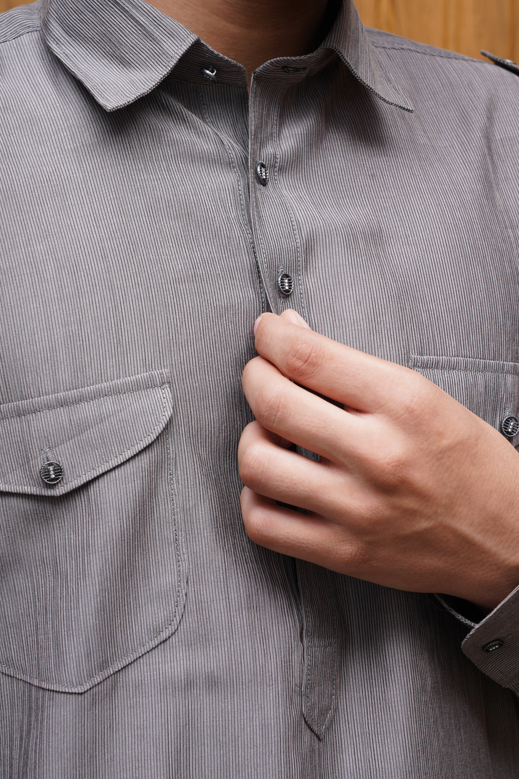 Bettino Men's Pathani Suit With Salwar Textured Gray