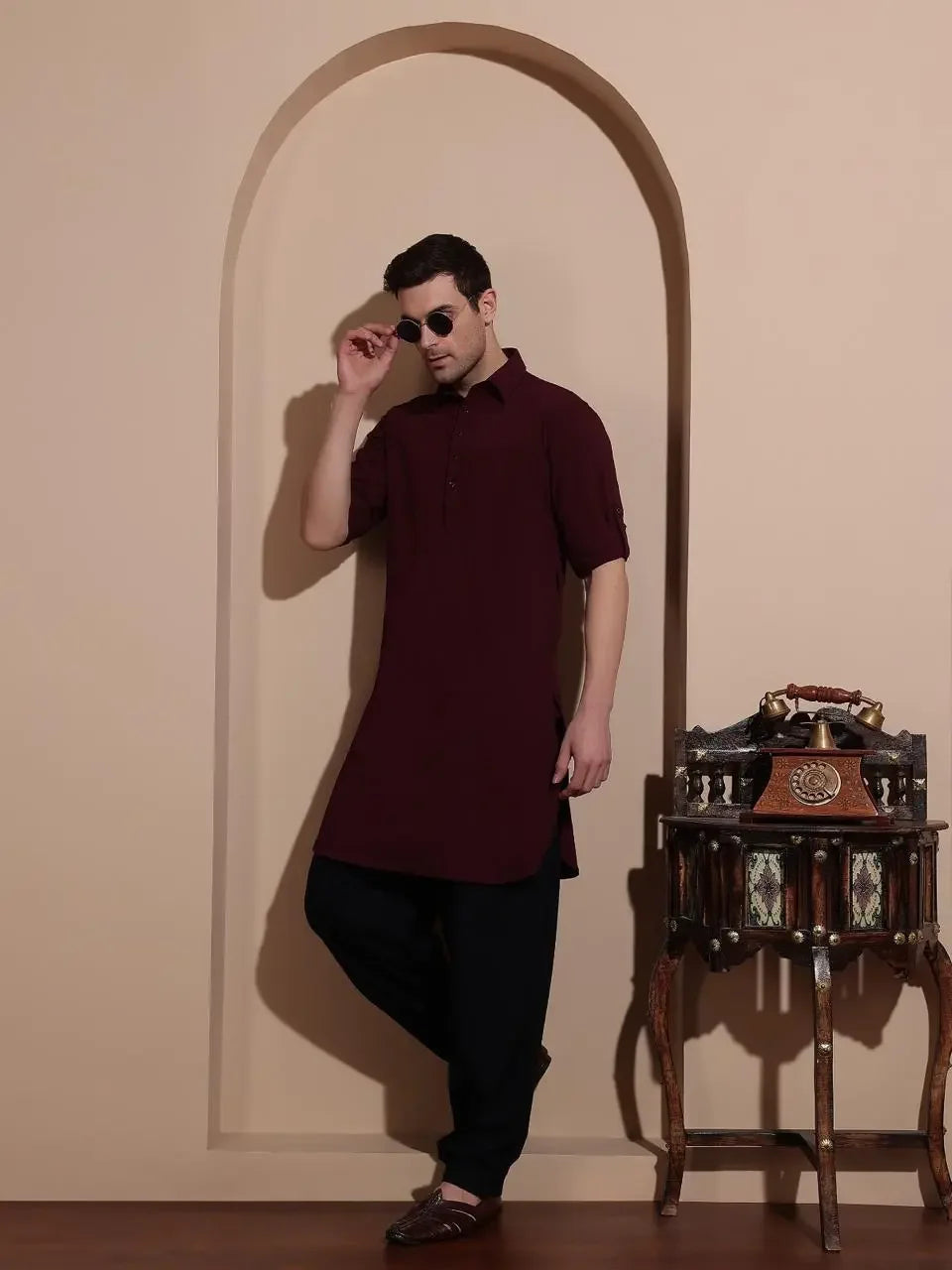 Bettino Men's Pathani Suit- Wine Colour