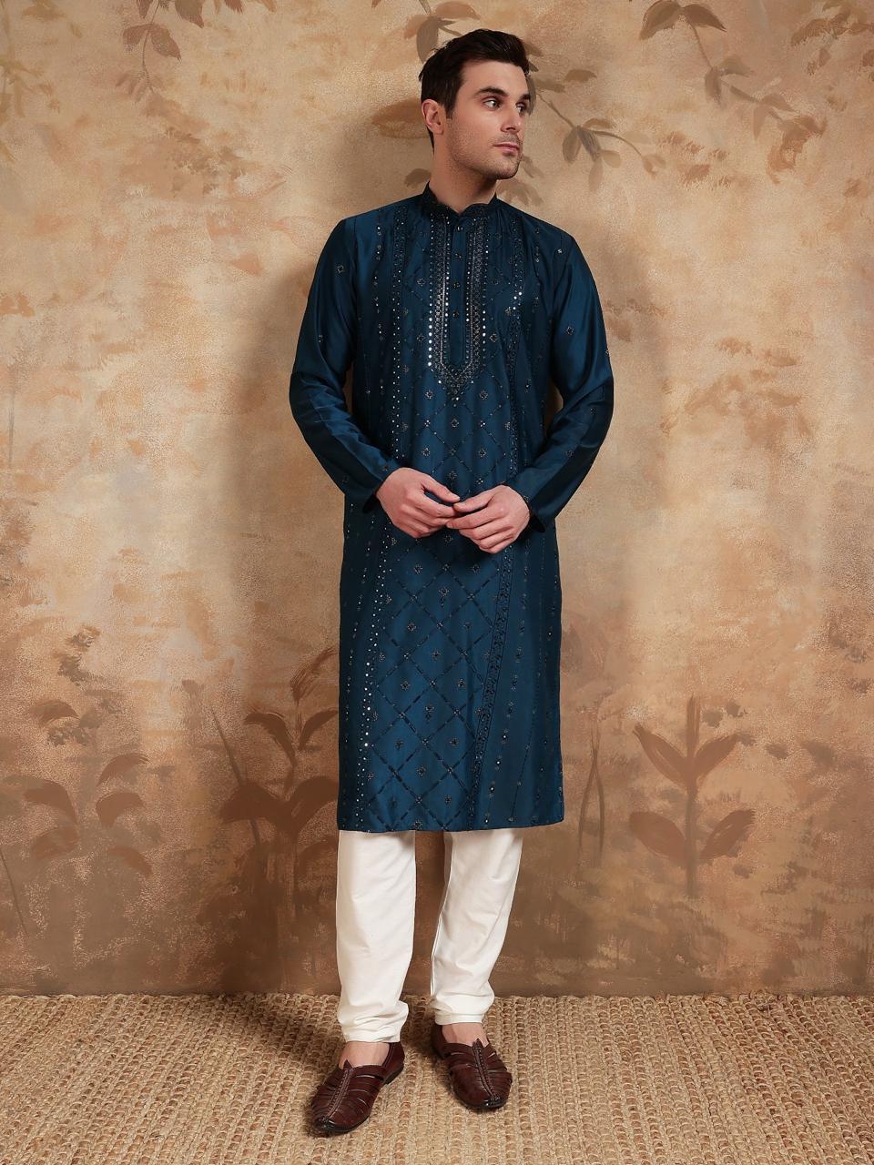 Emerald Grove Teal Colour Kurta Sky Blue