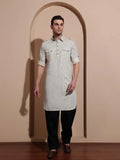 Bettino Men's Pathani Suit- Ivory Coloured Beige Printed