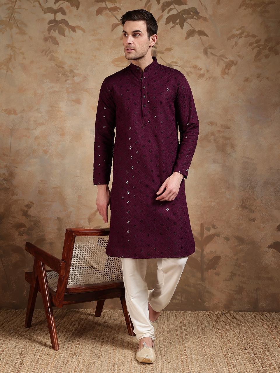 Wine Kurta Set