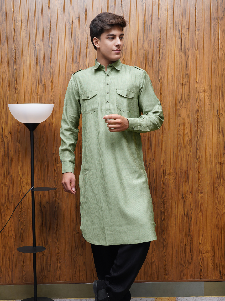 Bettino Men's Pathani Suit With Salwar Sage Green