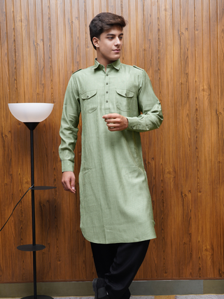 Pathani Suit With Salwar - Sage Green