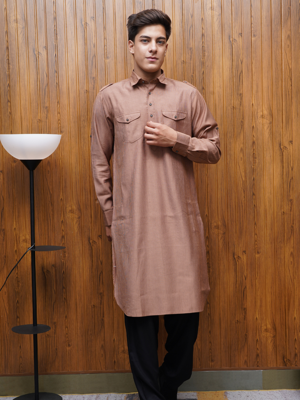 Bettino Men's Pathani Suit With Salwar Warm Copper