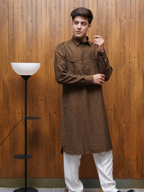 Classic Pathani Suit - Coffee Brown for men by Bettino — front view