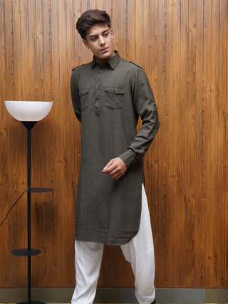 Classic Pathani Suit - Dark Khaki