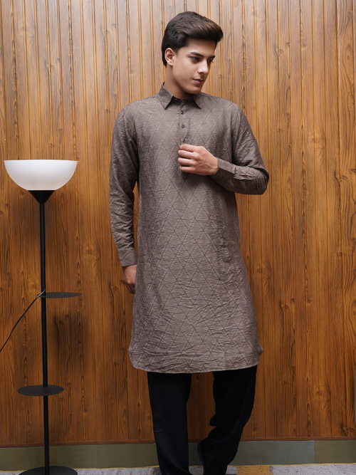 Classic Pathani Suit - Ash Brown for men by Bettino — front view