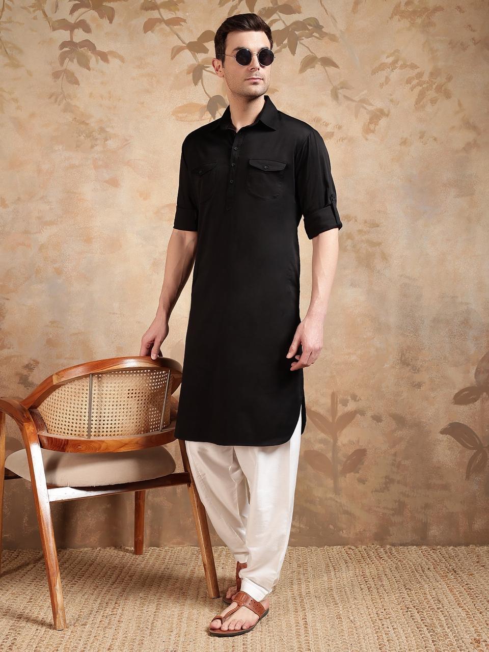 Bettino Men's Pathani Suit- Black