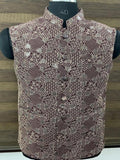 Wine Colour Embroidered Nehru Jacket