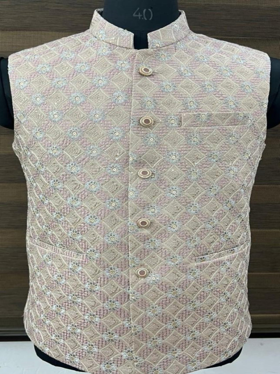 Onion Color diamond design Embroidered Nehru Jacket.