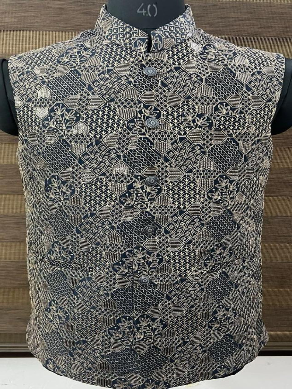 Blue Embroidered Nehru Jacket