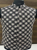 Black and White Floral Embroidered Nehru Jacket