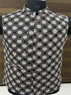 Black and White Floral Embroidered Nehru Jacket