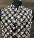 Black and White Floral Embroidered Nehru Jacket