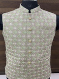 Green Floral Embroidered Nehru Jacket