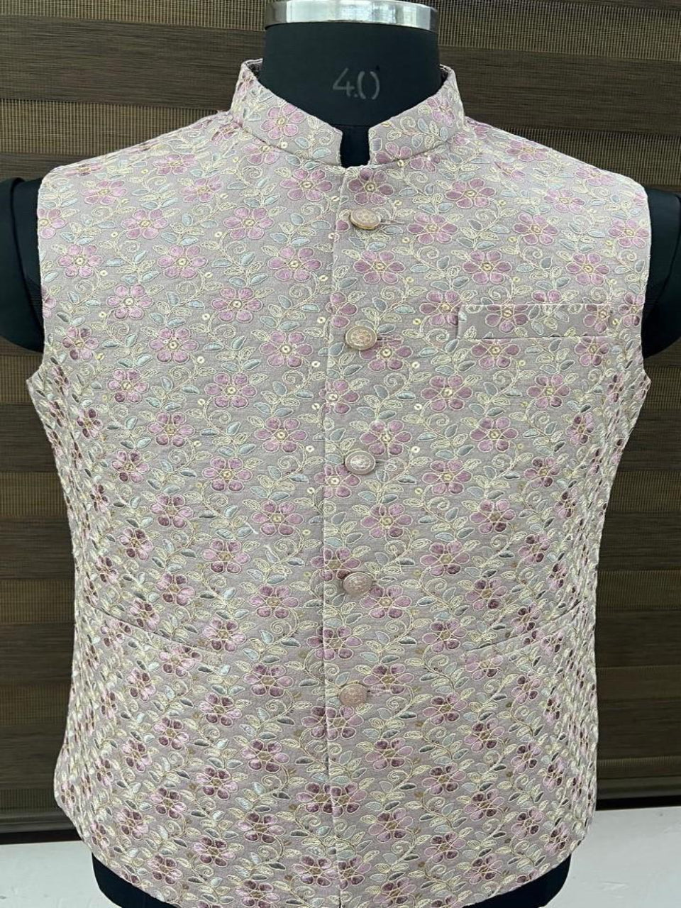 Onion Color Embroidered Nehru Jacket