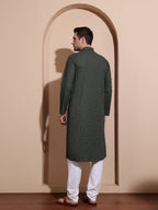 Elegant Dark Green Printed Cotton Kurta for Men