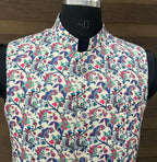 Off-White Multicolor Floral Printed Nehru Jacket for Men