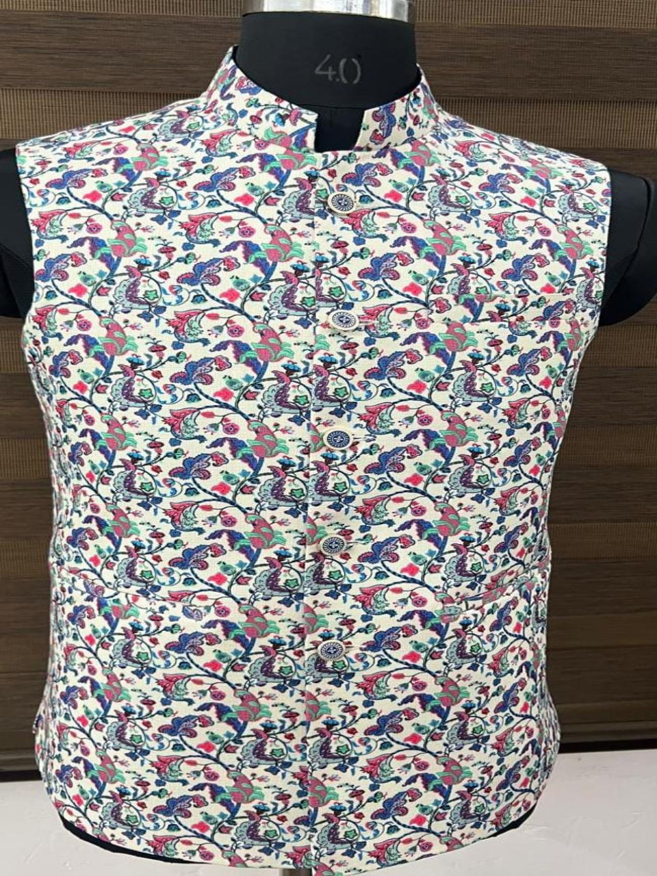 Off-White Multicolor Floral Printed Nehru Jacket for Men