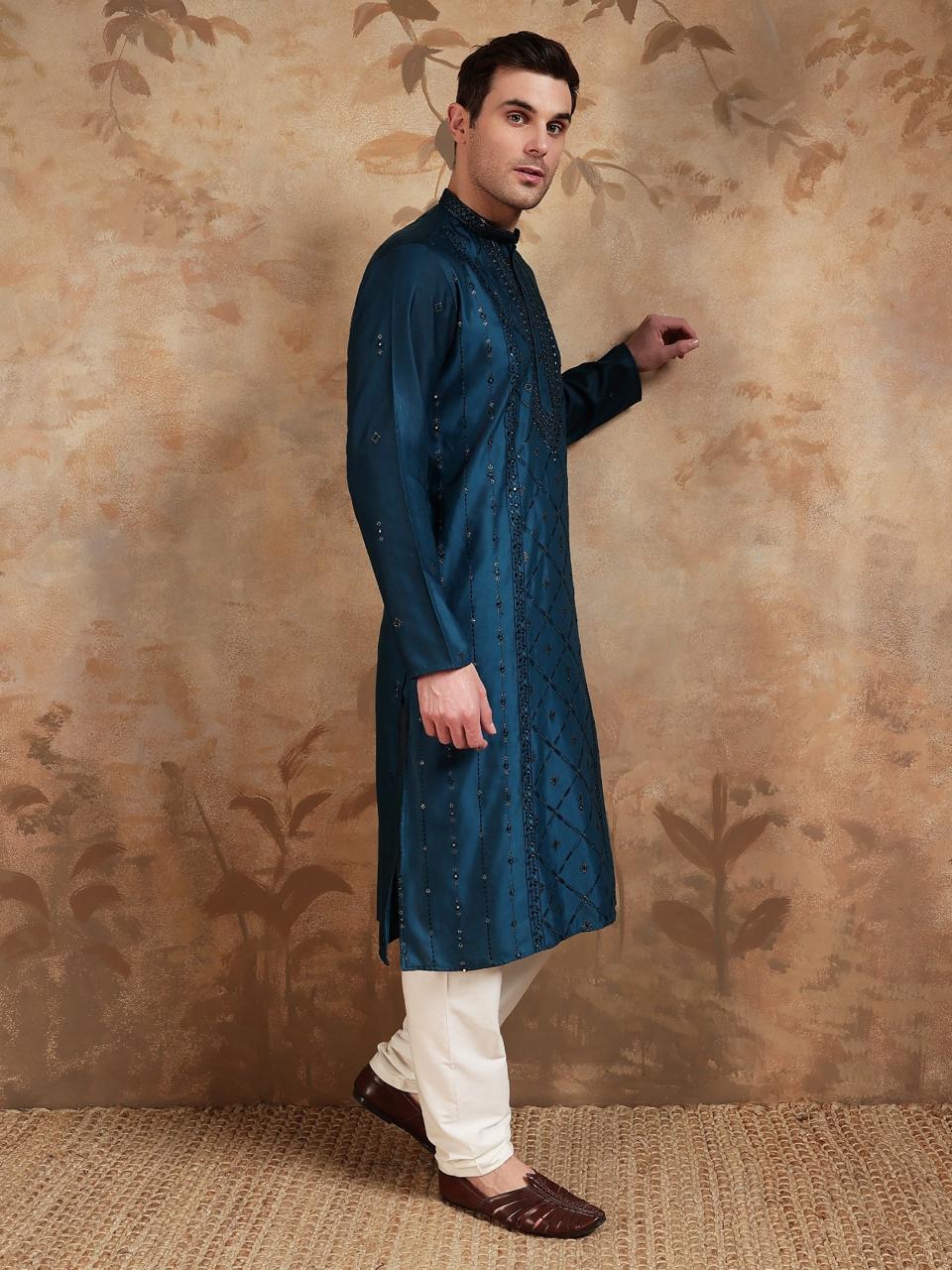 Emerald Grove Teal Colour Kurta Sky Blue