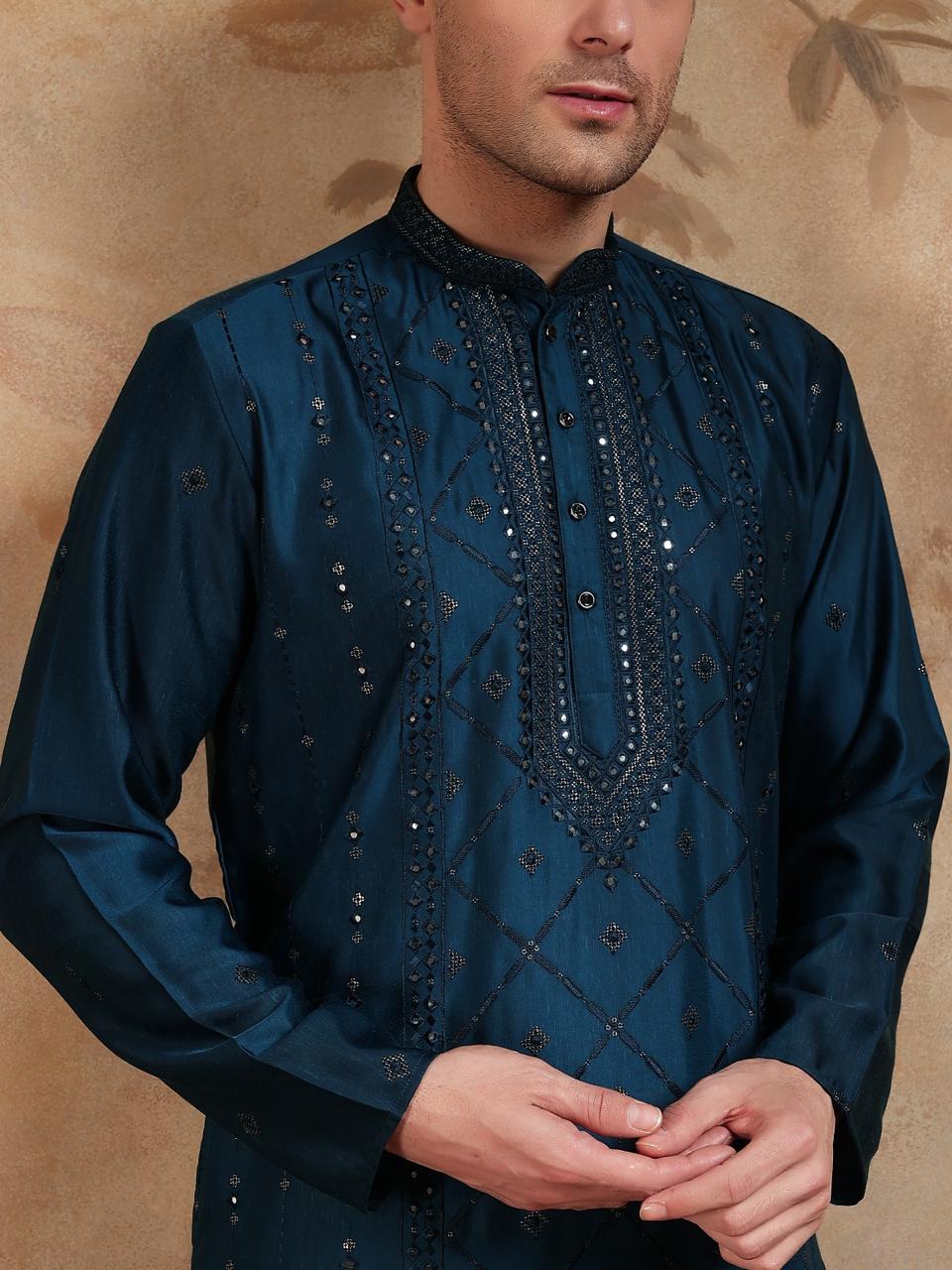 Emerald Grove Teal Colour Kurta Sky Blue
