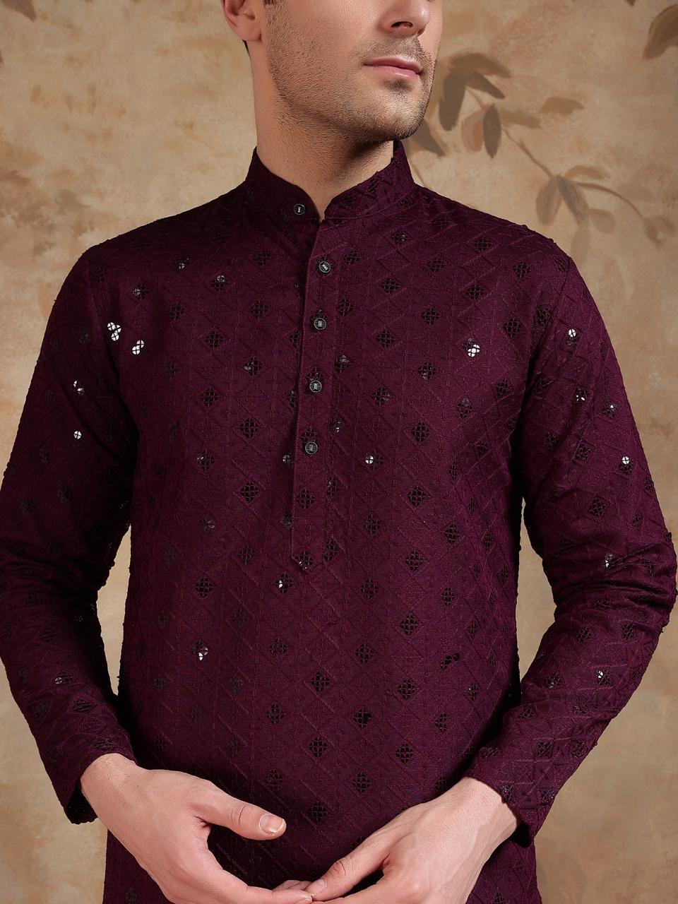Wine Kurta Set