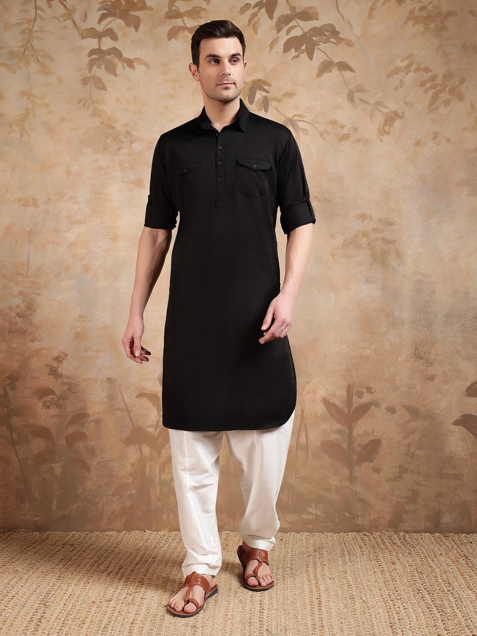 Bettino Men's Pathani Suit- Black
