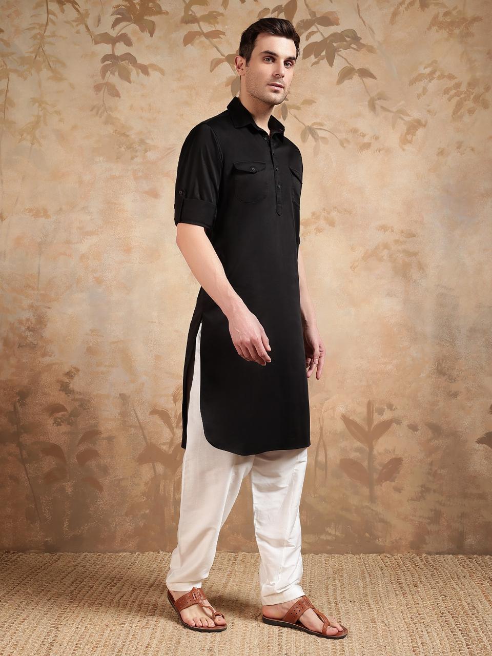 Bettino Men's Pathani Suit- Black