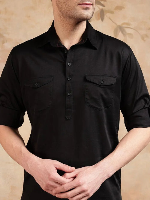 Bettino Men's Pathani Suit- Black