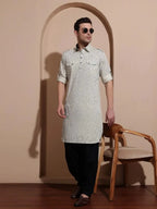 Bettino Men's Pathani Suit- Ivory Coloured Beige Printed