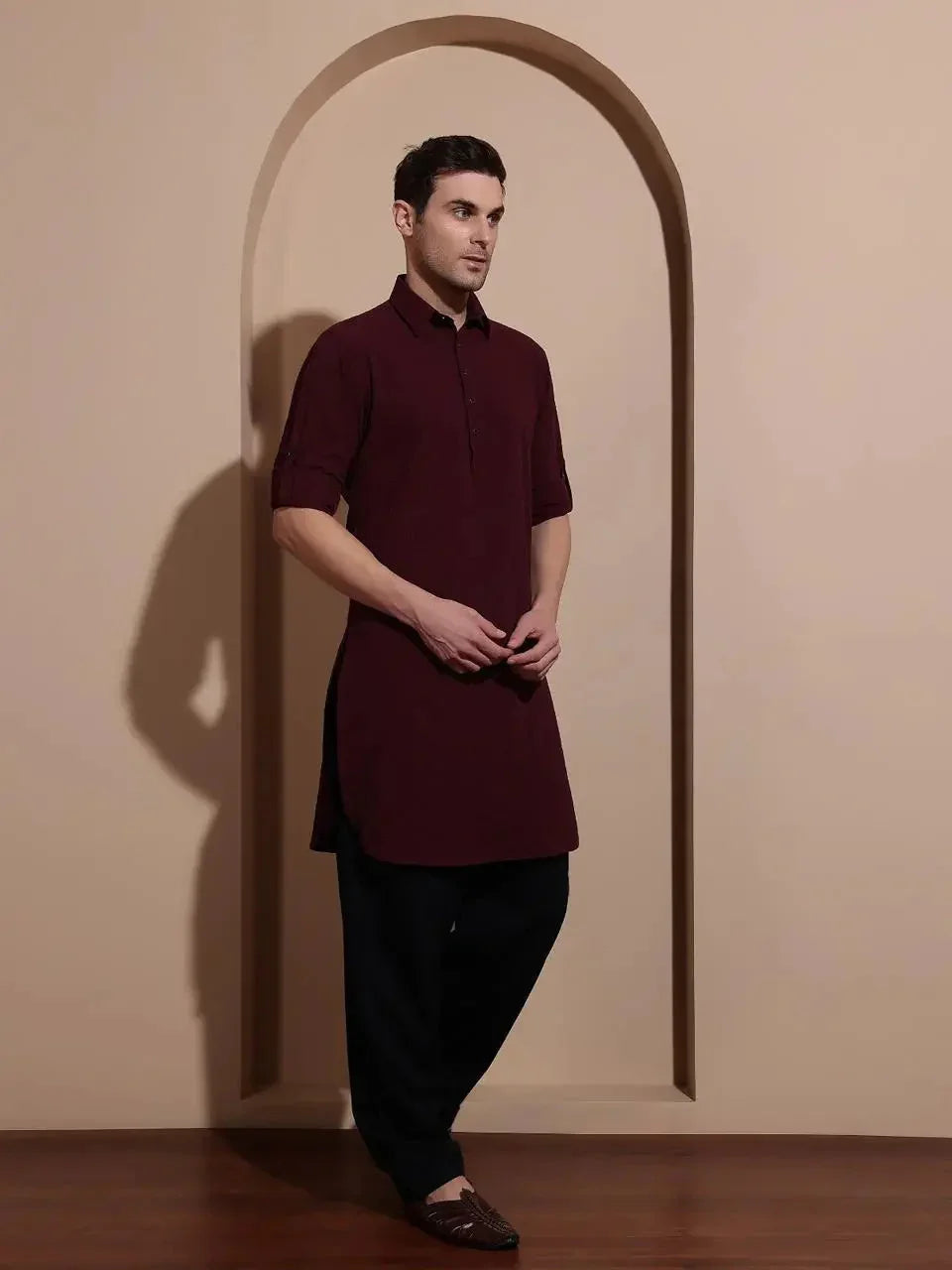 Bettino Men's Pathani Suit- Wine Colour