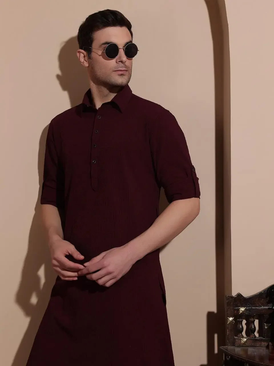 Bettino Men's Pathani Suit- Wine Colour