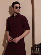 Bettino Men's Pathani Suit- Wine Colour