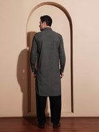 Bettino Men's Black Pathani Suit- Ethnic Printed