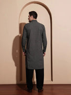 Bettino Men's Black Pathani Suit- Ethnic Printed