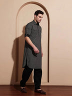 Bettino Men's Black Pathani Suit- Ethnic Printed