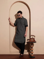 Bettino Men's Black Pathani Suit- Ethnic Printed