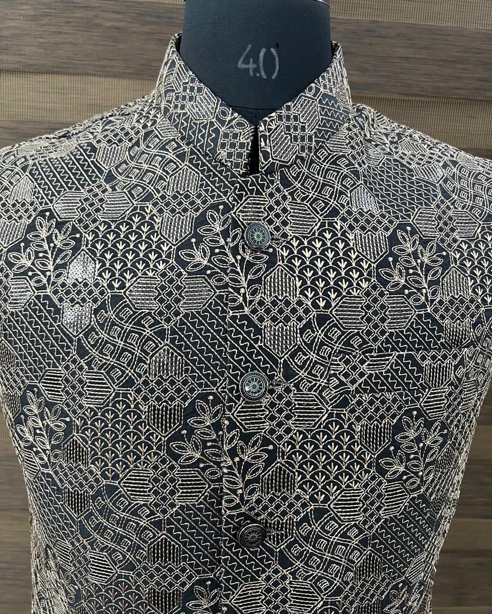 Black Embroidered Nehru Jacket