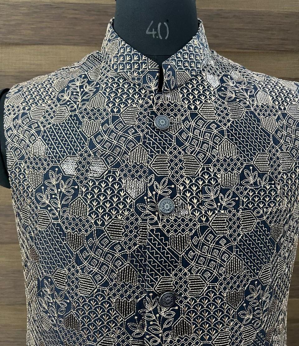 Blue Embroidered Nehru Jacket