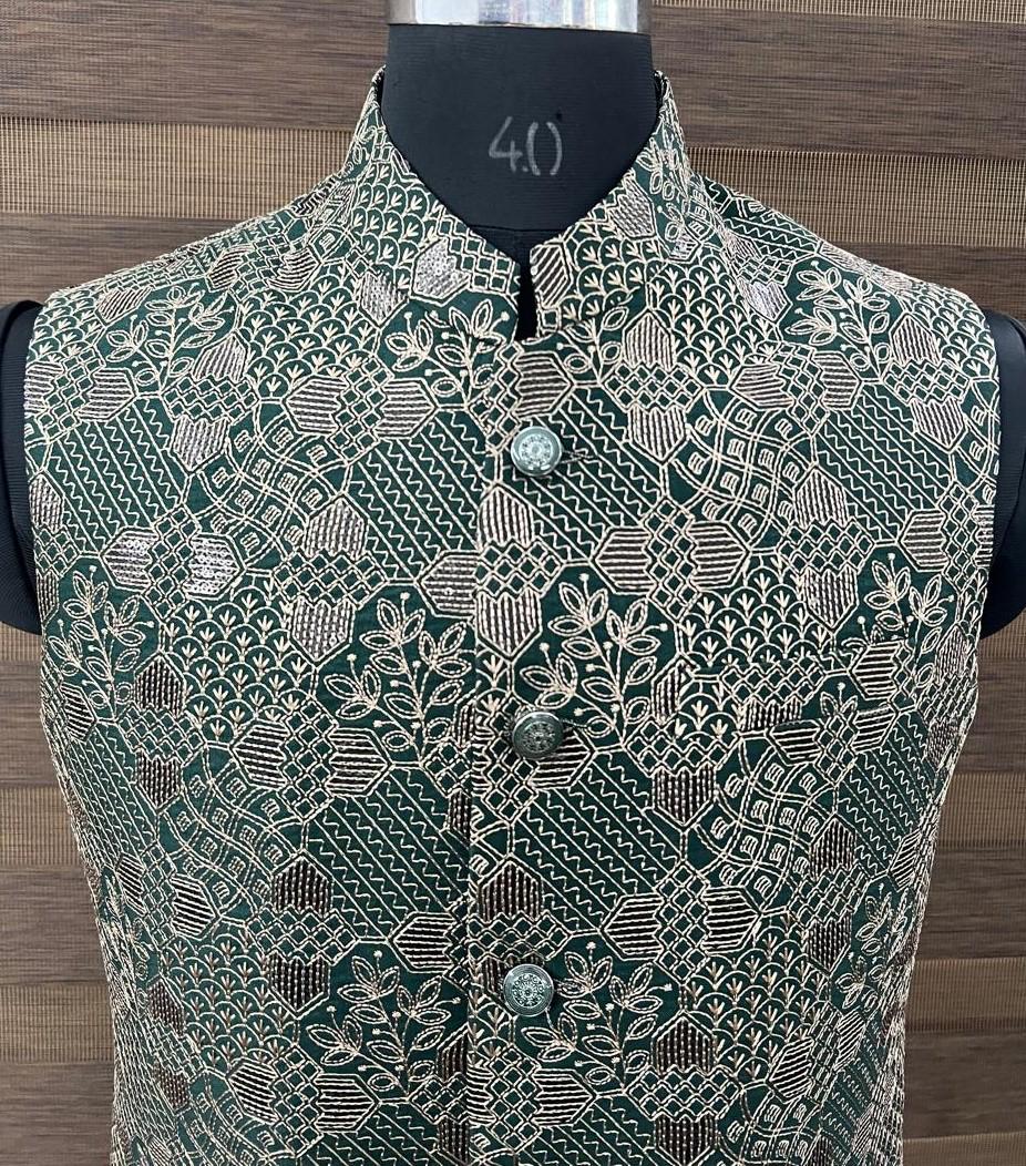 Embroidered Green Nehru Jacket