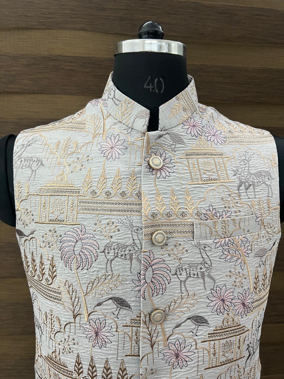 Imperial Grey Embroidered Nehru Jacket