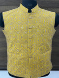 Yellow Hexagon Design Nehru Jacket