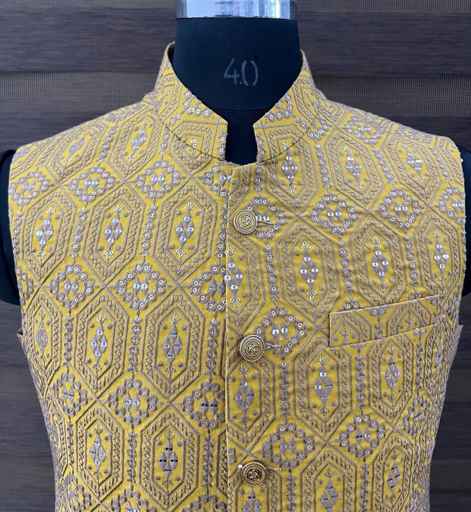 Yellow Hexagon Design Nehru Jacket