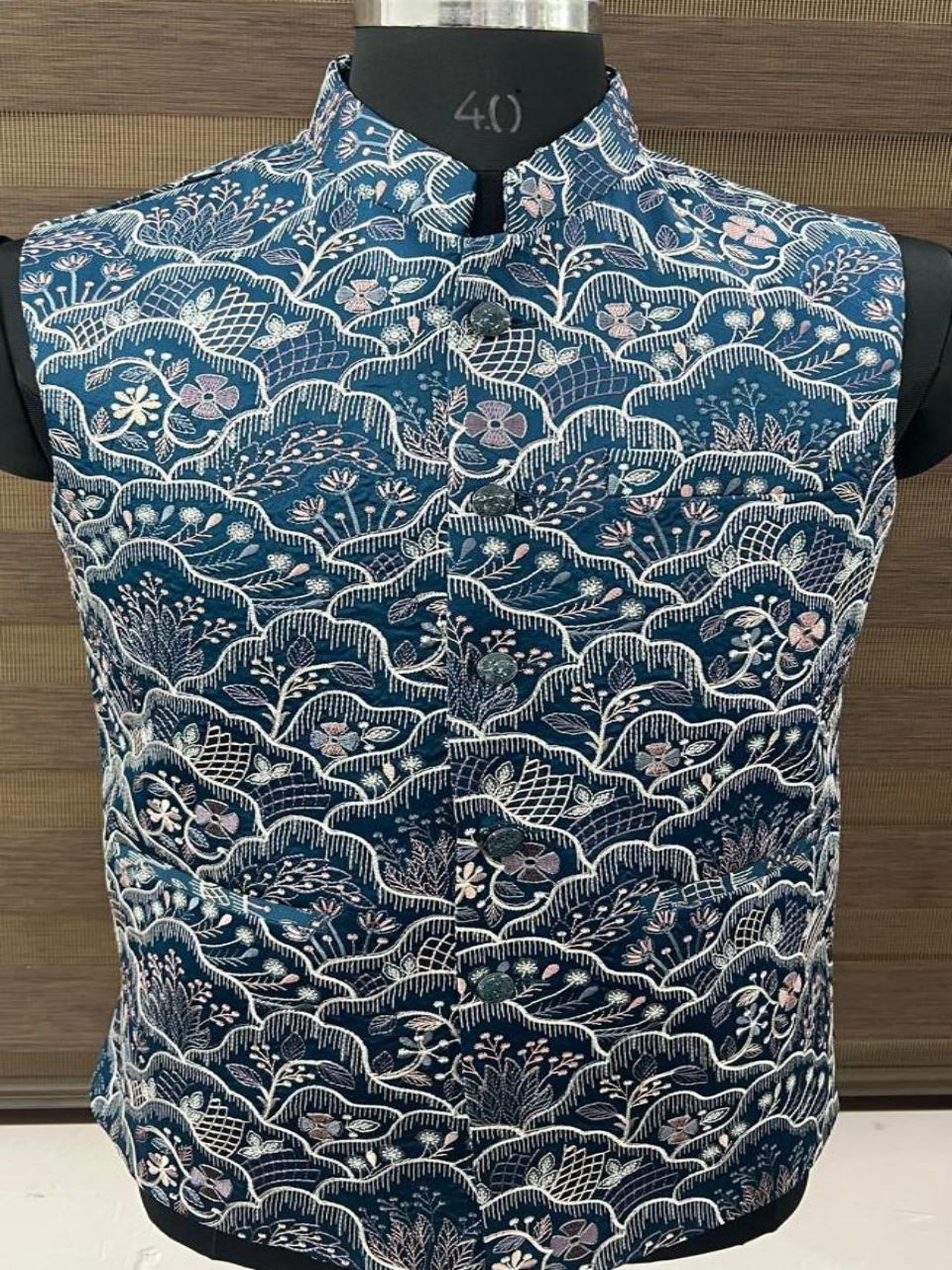 Blue Coloured Embroidered Nehru Jacket