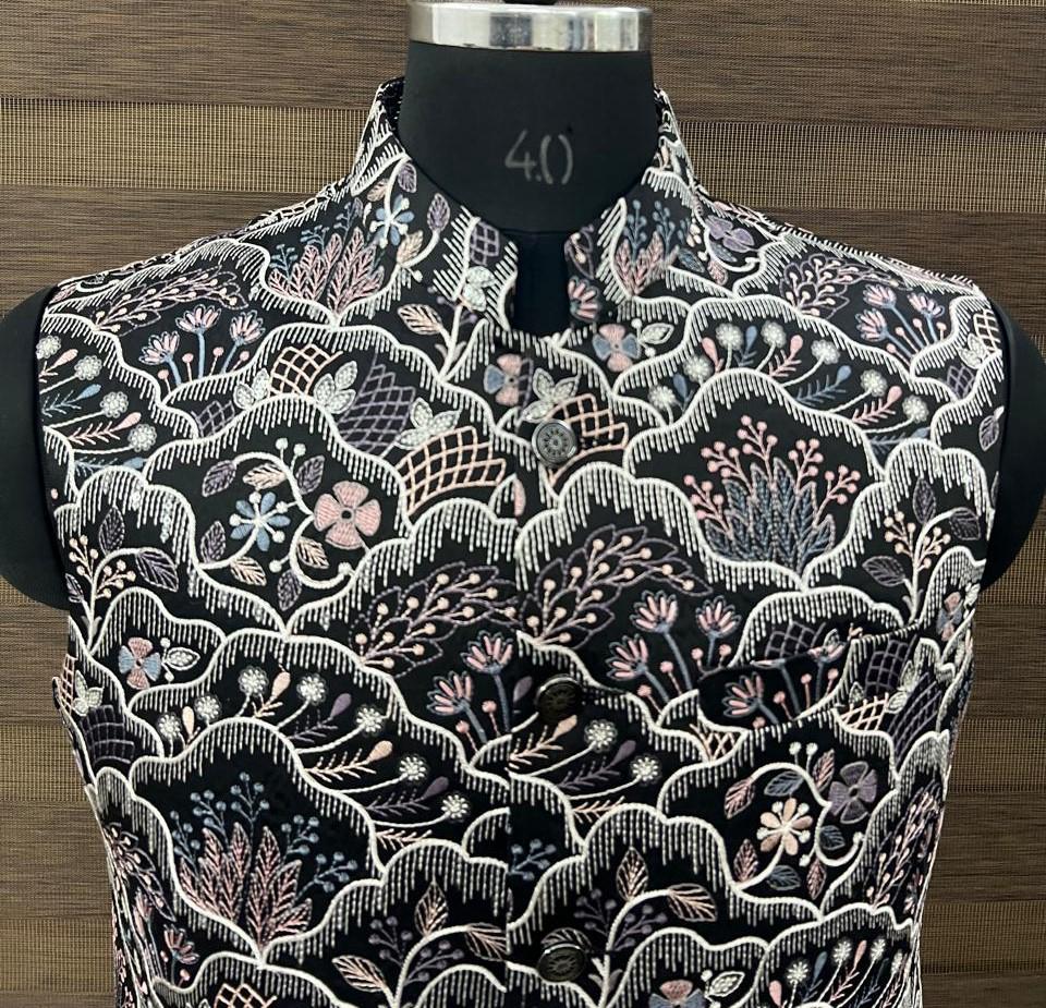 Floral Design embroidered Nehru Jacket