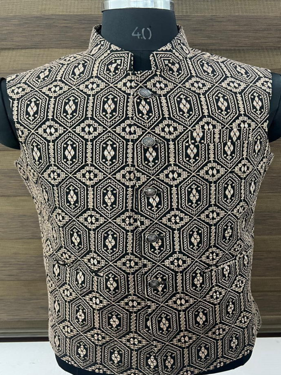 Black Hexagon Design Nehru Jacket